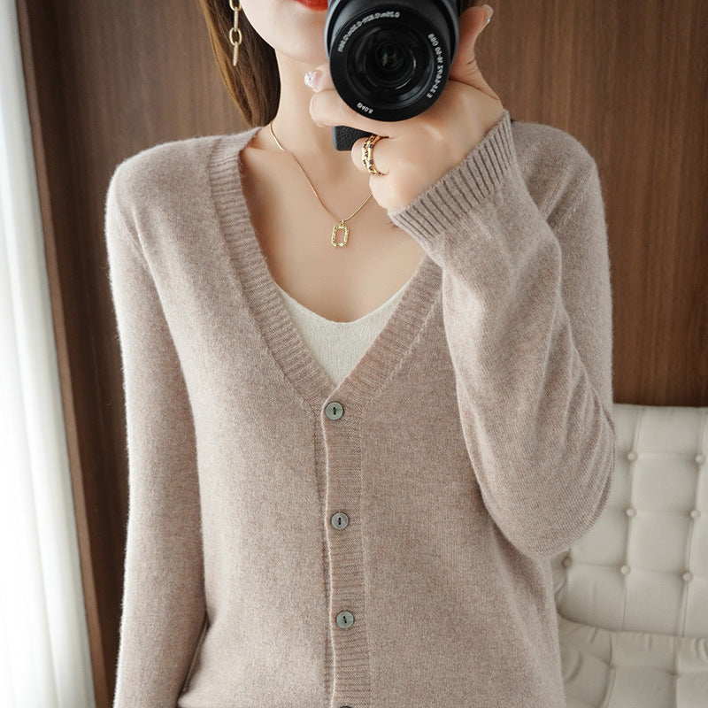 Ladies Light V-Neck Cardigan made of Cashmere Mix with Fine Rib Edge Mune Fashion