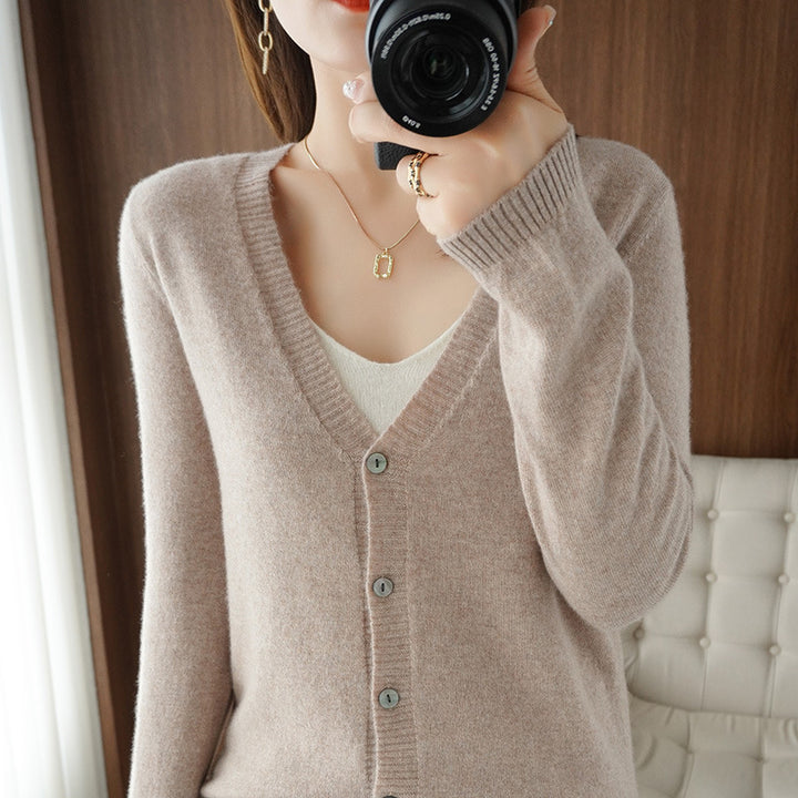 Ladies Light V-Neck Cardigan made of Cashmere Mix with Fine Rib Edge Mune Fashion