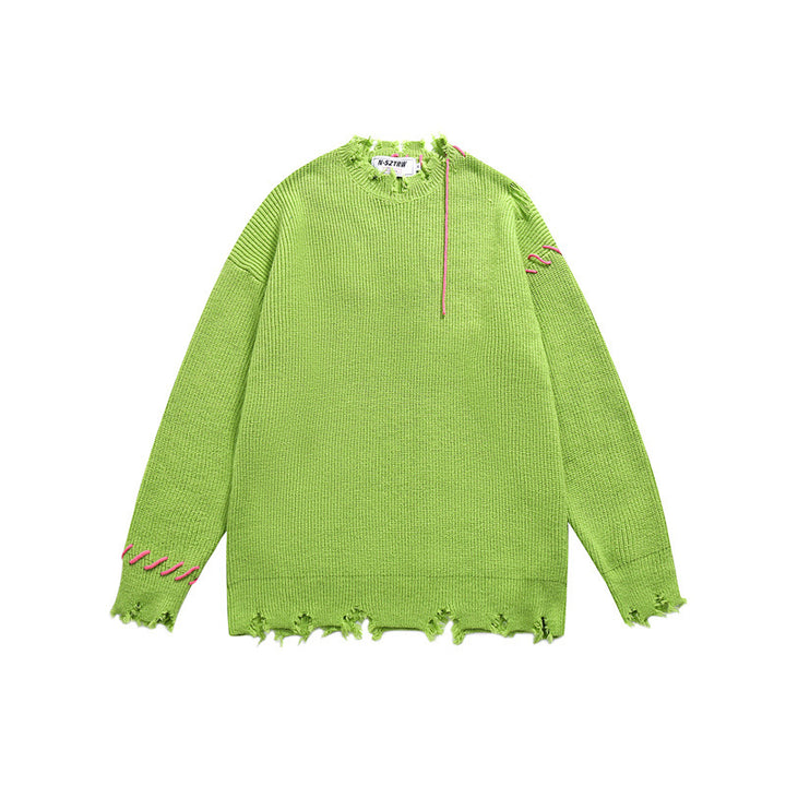 Unisex Oversize Chunky Knit Sweater with Destroy Effect and Decorative Seams Mune Fashion