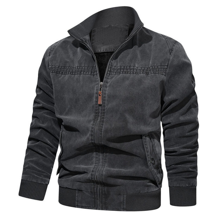 Men's Cotton Canvas Zip Blouson in Vintage Look with Structured Stand Collar and Ribbed Cuffs Mune Fashion