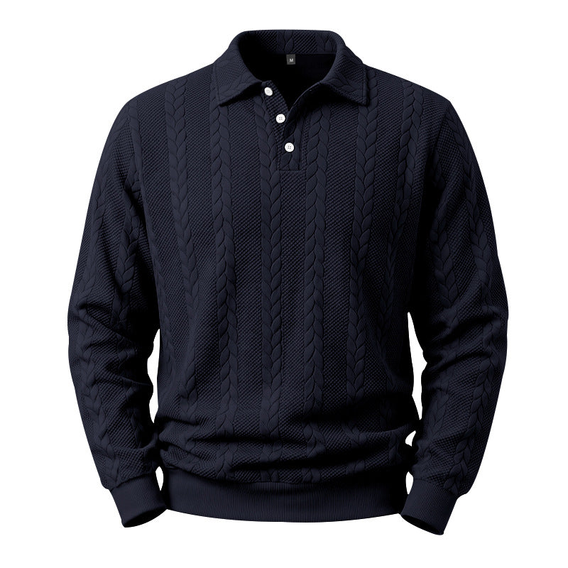 Men's Cable Knit Polo Sweater made of Cotton Blend with Ribbed Cuffs Mune Fashion