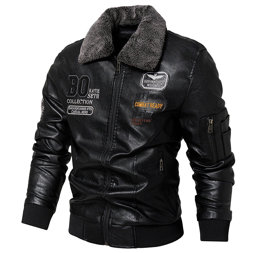 Men's Faux Leather Jacket with Padded Collar Mune Fashion