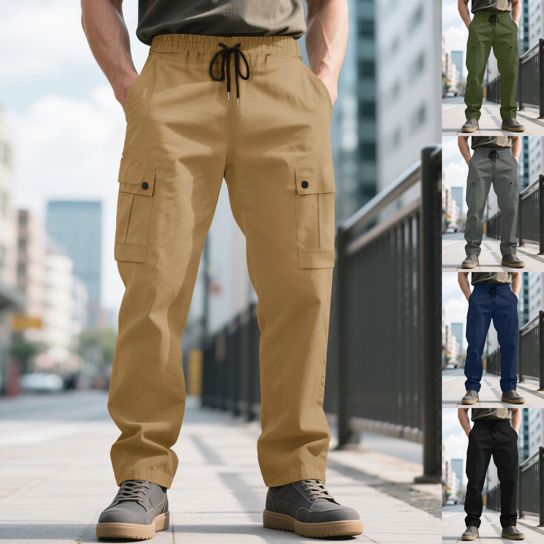 Men's urban utilitarian cargo pants with elastic comfort waistband, drawstring, and secure flap pockets Mune Fashion