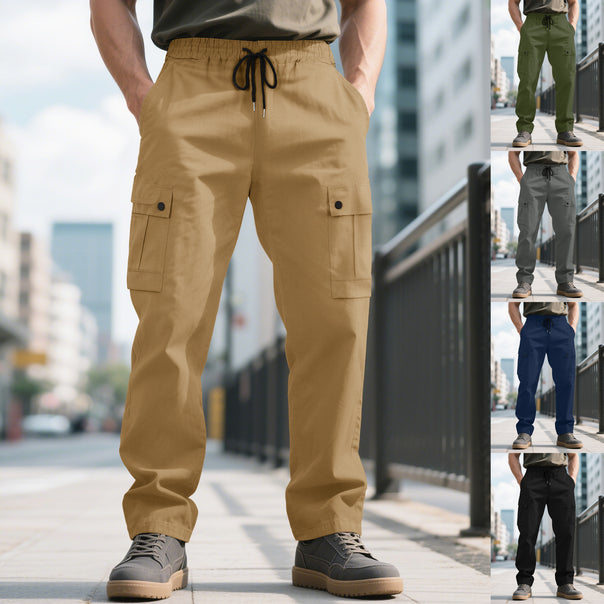 Men's urban utilitarian cargo pants with elastic comfort waistband, drawstring, and secure flap pockets Mune Fashion