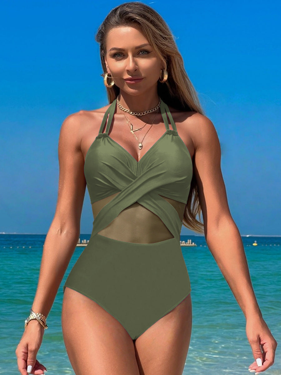 Women's One-Piece Swimsuit with Sophisticated Wrap Design Mune Fashion