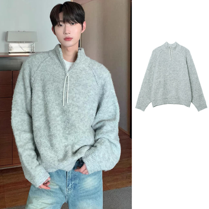 Men's Comfortable Chunky Knit Sweater with Half Zipper Mune Fashion