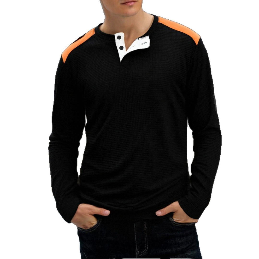 Men's structured Henley long-sleeve shirt with stand-up collar, shoulder piping, and waffle structure Mune Fashion