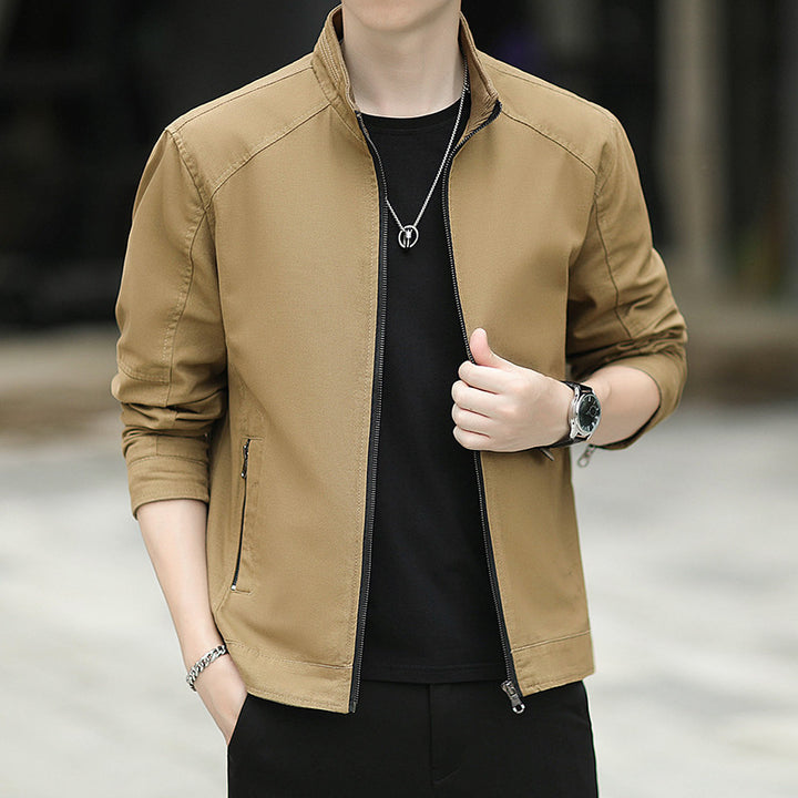 Men's Minimalistic Utility Transitional Jacket made of Cotton Canvas with Stand Collar and Zipper Pockets Mune Fashion