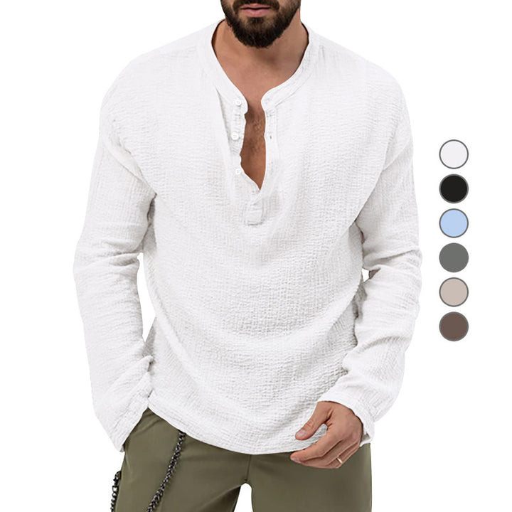Men's relaxed Henley set made of lightweight cotton gauze with drawstring pants Mune Fashion