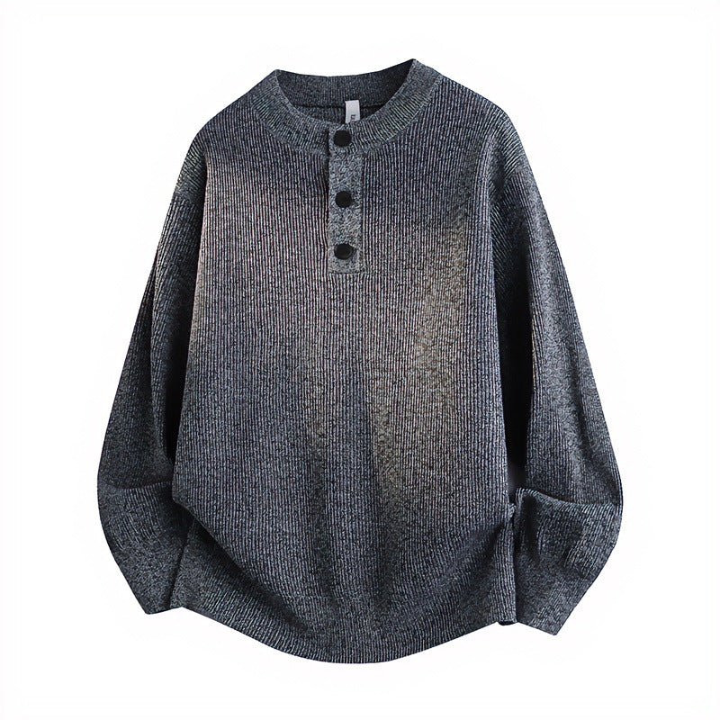 Unisex Oversized Ribbed Henley Sweater with Extended Back Hem and 3-Button Placket Mune Fashion