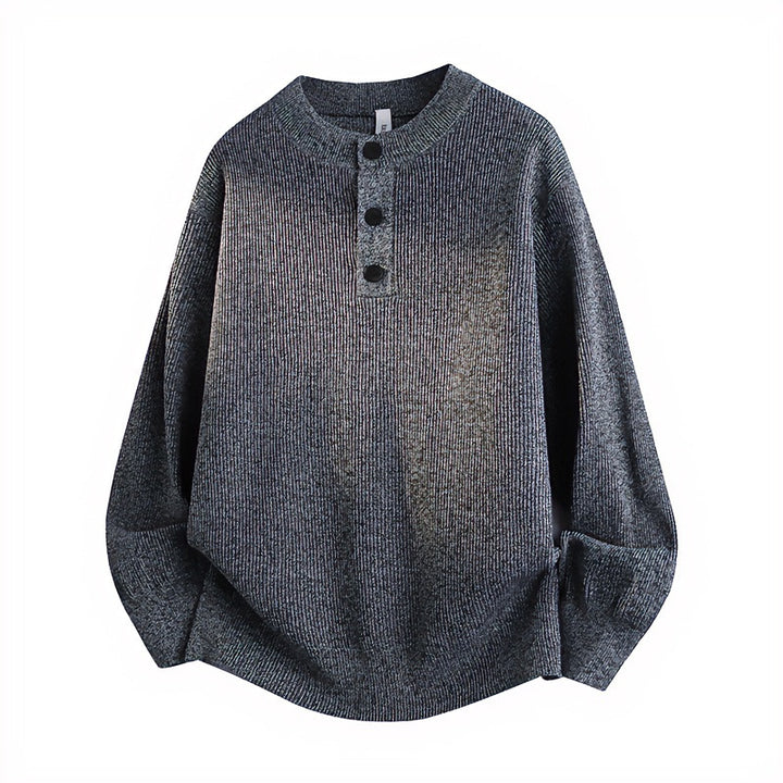 Unisex Oversized Ribbed Henley Sweater with Extended Back Hem and 3-Button Placket Mune Fashion