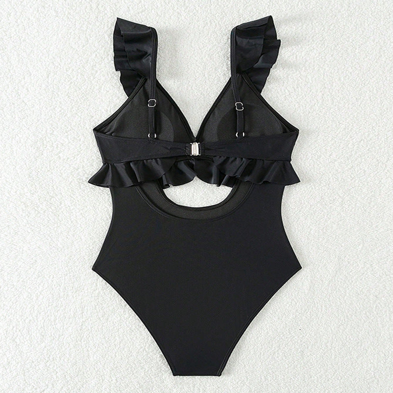 Women's one-piece swimsuit with playful ruffles and deep V-neck Mune Fashion