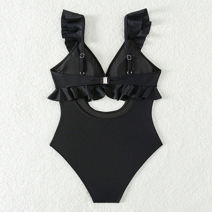 Women's one-piece swimsuit with playful ruffles and deep V-neck Mune Fashion