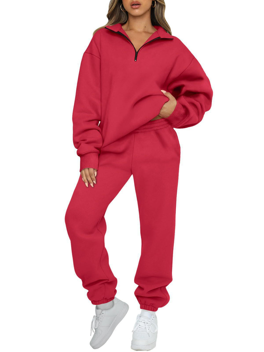Women's casual half-zip lounge set with oversized sweatshirt and high-waisted joggers Mune Fashion