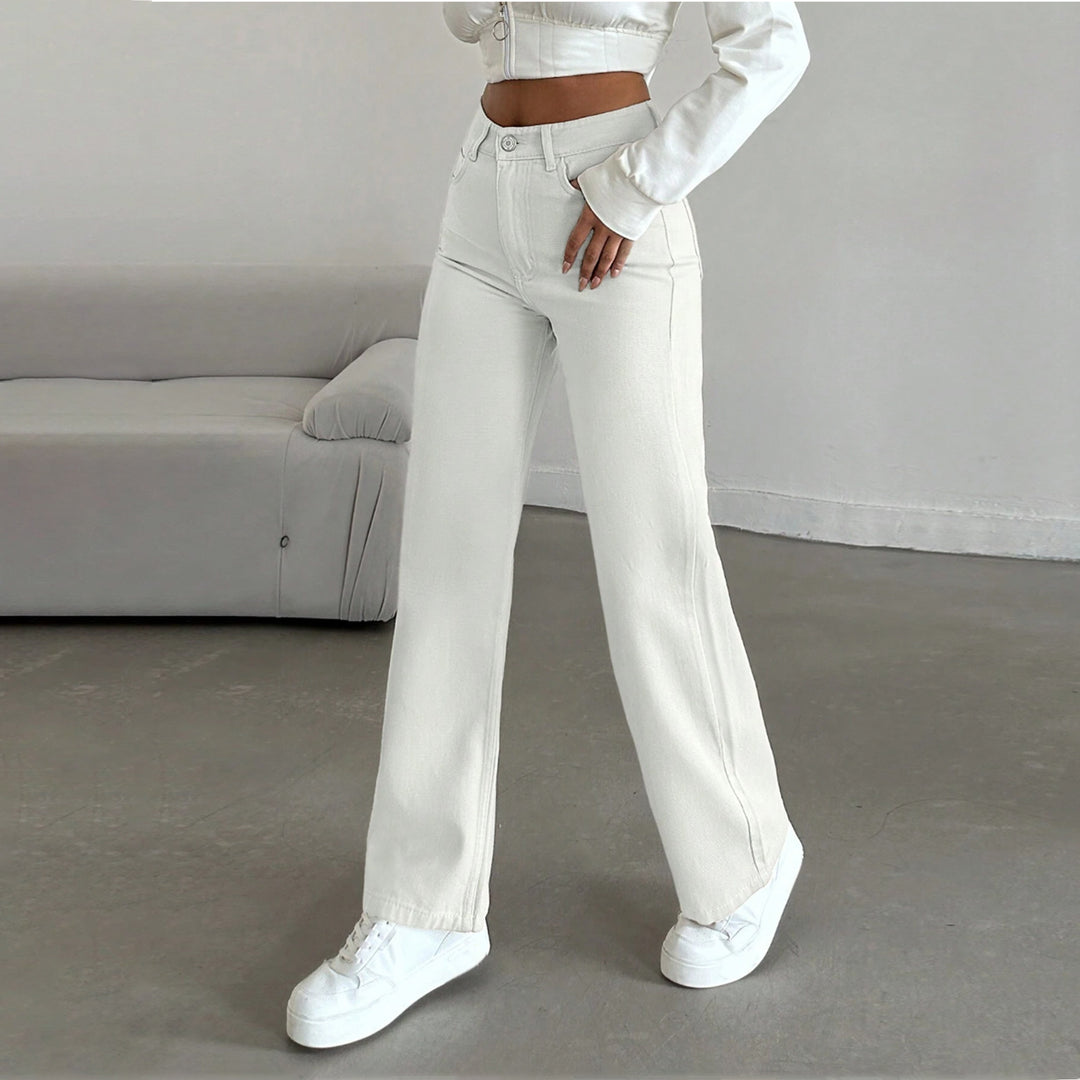 Women's High-Waisted Wide Five-Pocket Pants Made of Stretch Denim with Flared Leg Mune Fashion