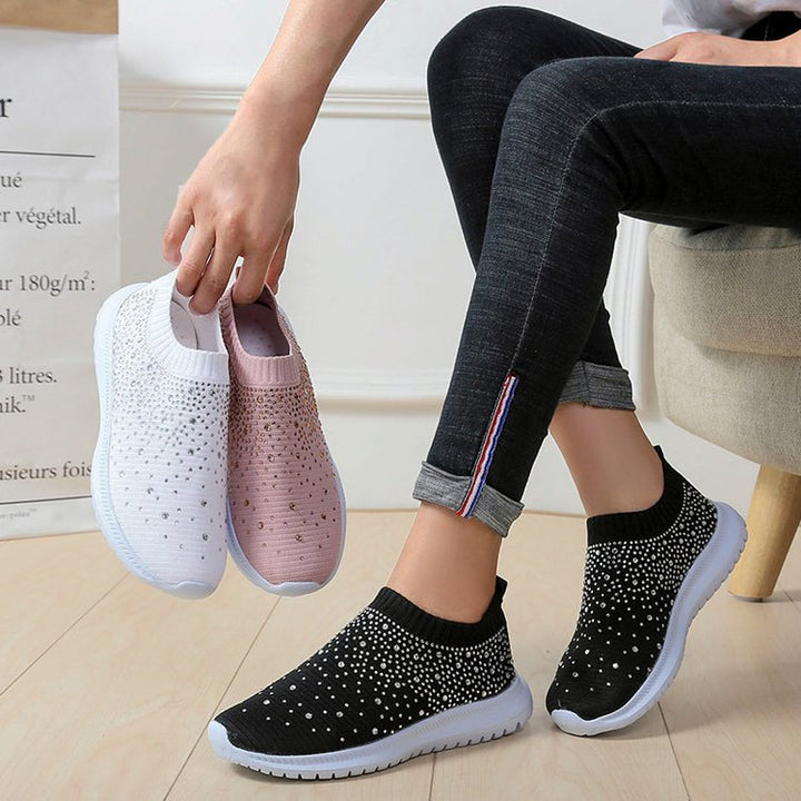 Women’s knit slip-on sneaker with elastic shaft and decorative stones Mune Fashion