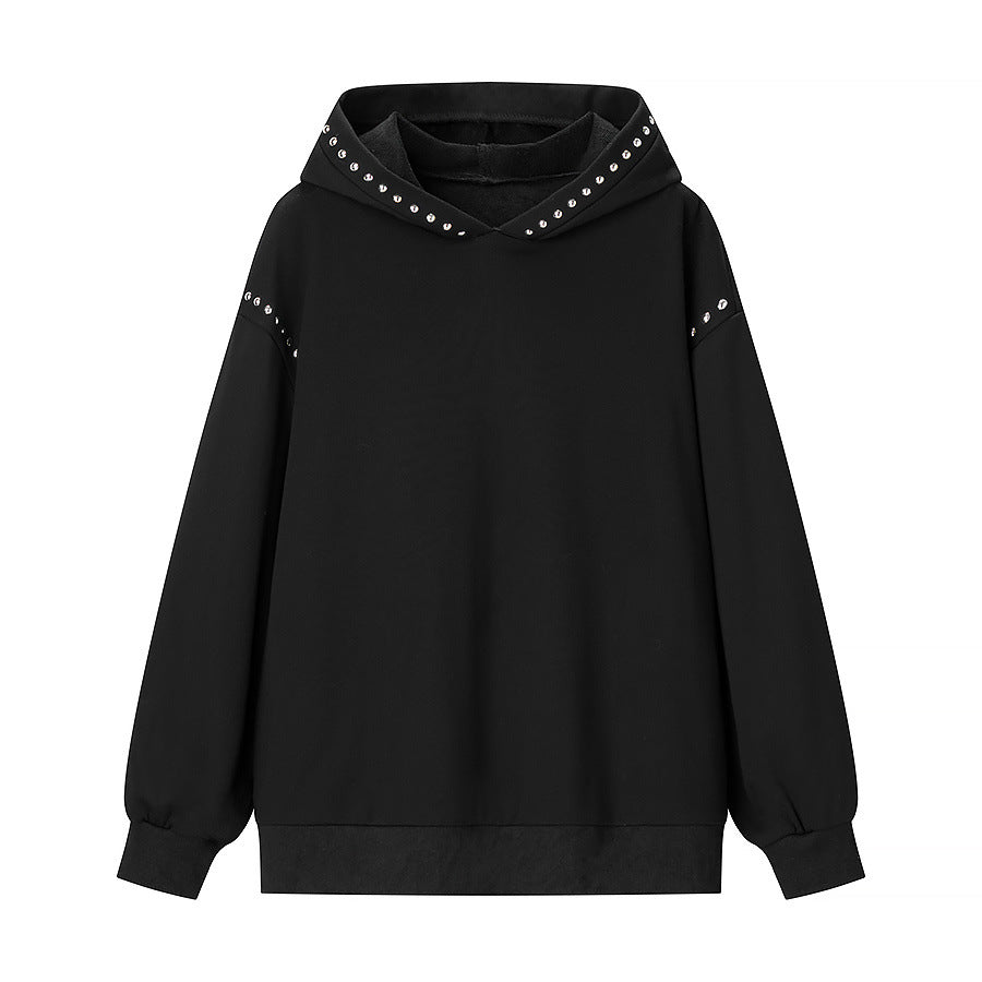 Women's Oversized Hoodie with Studded Trim and Ribbed Cuffs Mune Fashion