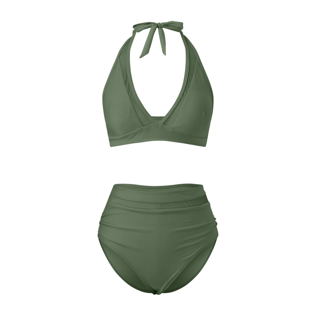 Women's High-Waisted Swimwear Set with Stylish Halter Top Mune Fashion