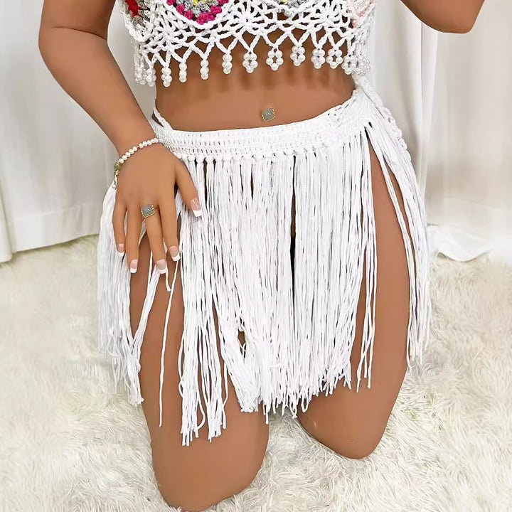 Women's fashionable crochet skirt with fringed accents Mune Fashion