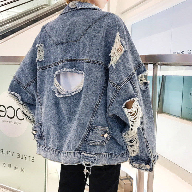 Women's Casual Oversized Denim Jacket with Destroyed Details Mune Fashion