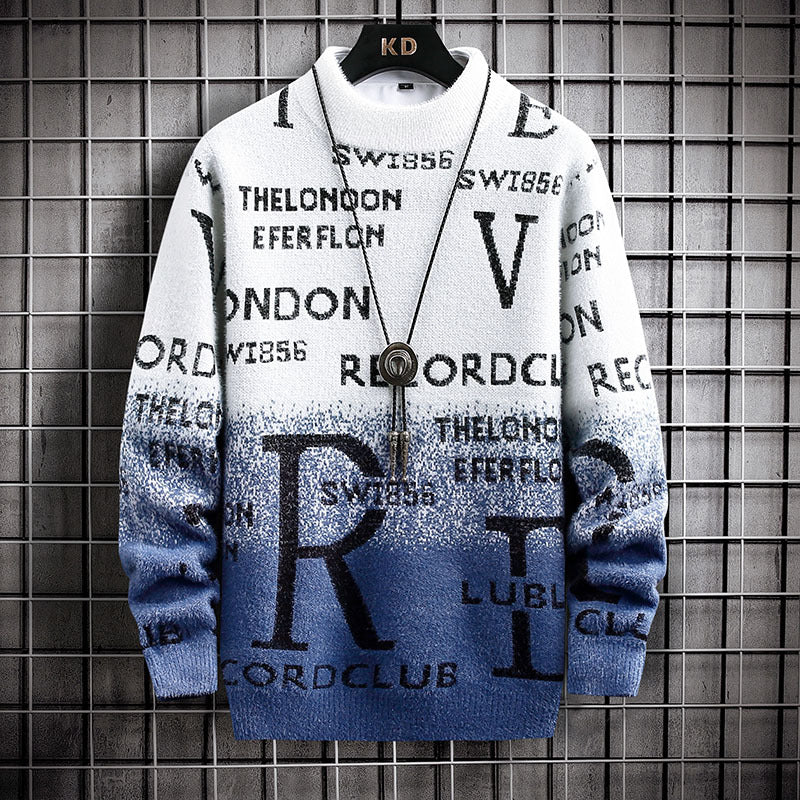Men's patterned crew neck sweater made of soft textured knit with gradient and all-over print Mune Fashion