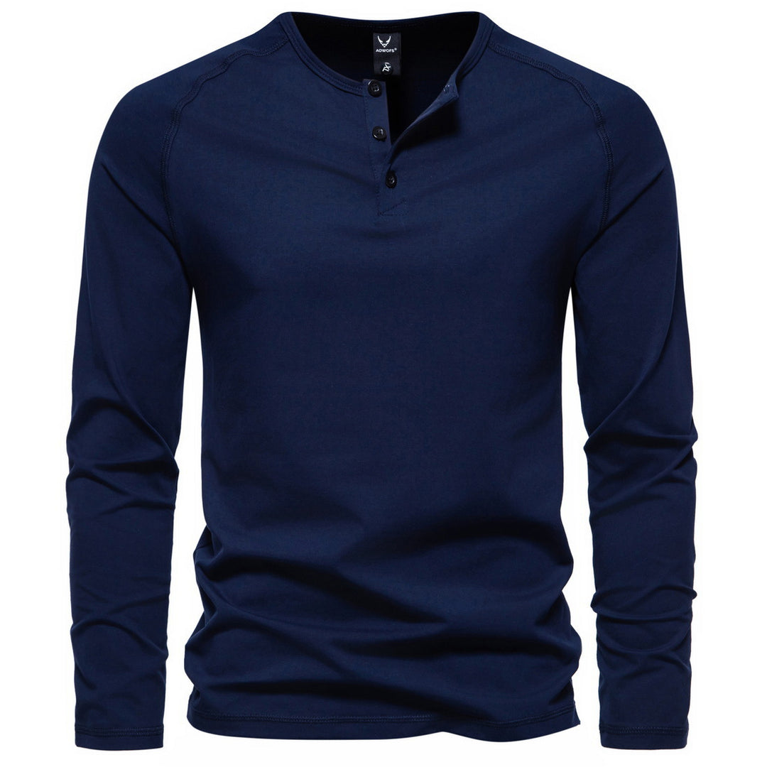 Men's long-sleeve Henley shirt made of cotton blend with button placket and slim fit Mune Fashion