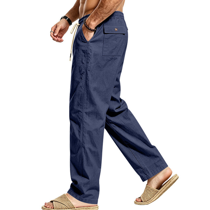 Men's Lightweight Relaxed Pants with Elastic Waistband, Drawstring and Applied Cargo Pocket Mune Fashion
