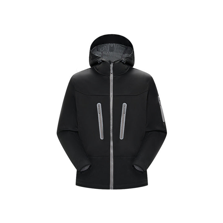 Men's multifunctional softshell jacket with ergonomic weather protection, adjustable hood and vertical zip pockets Mune Fashion