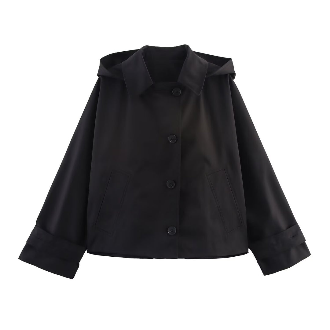 Women's short jacket with oversized hood, boxy silhouette and cuffed sleeves Mune Fashion