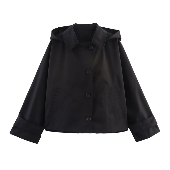 Women's short jacket with oversized hood, boxy silhouette and cuffed sleeves Mune Fashion