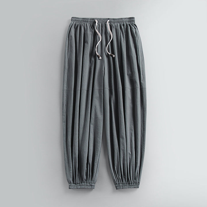 Women's Airy Harem Pants with Drawstring Waist and Elastic Ankle Cuffs Mune Fashion