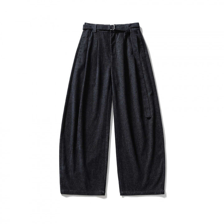 Women's Wide High Waist Pants with Pleats, Balloon Silhouette and Fabric Belt Mune Fashion