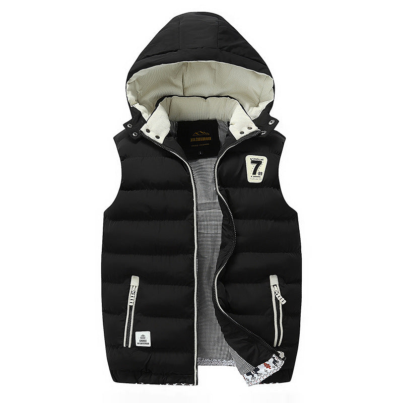 Men's Sleeveless Quilted Padded Hooded Vest with Zipper and Contrasting Lining Mune Fashion