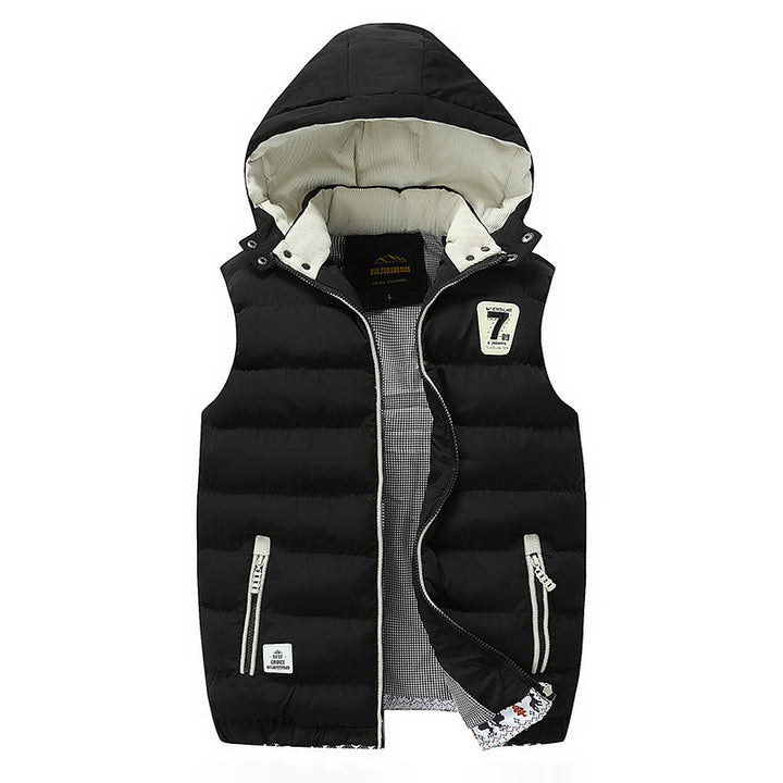 Men's Sleeveless Quilted Padded Hooded Vest with Zipper and Contrasting Lining Mune Fashion