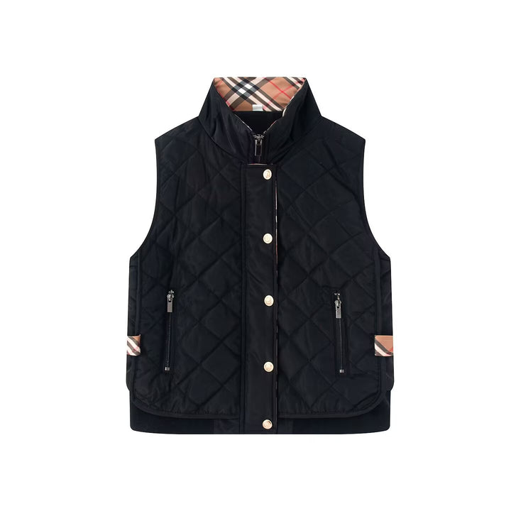 Women's quilted vest with stand-up collar, zippered pockets, and checked lining Mune Fashion