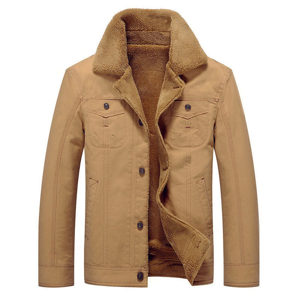 Men's padded canvas trucker jacket with Sherpa lining and high teddy collar Mune Fashion