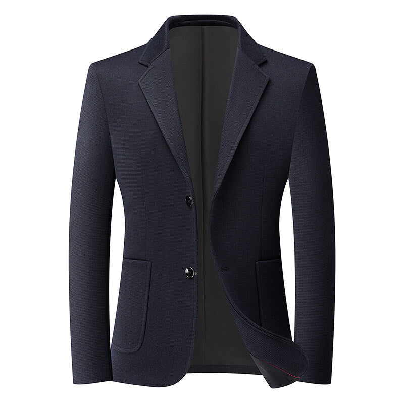 Men's tailored knit blazer made of wool blend with fine nub texture and patch pockets Mune Fashion