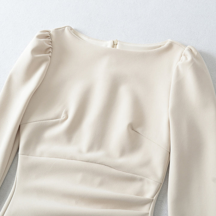 Women Figure-hugging Midi Dress with Gathered Wrap Look and Long Sleeves Mune Fashion