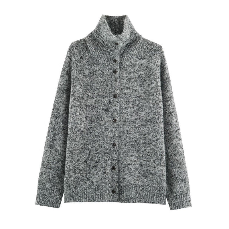 Women's chunky knit cardigan in oversized look with high ribbed collar and button placket Mune Fashion