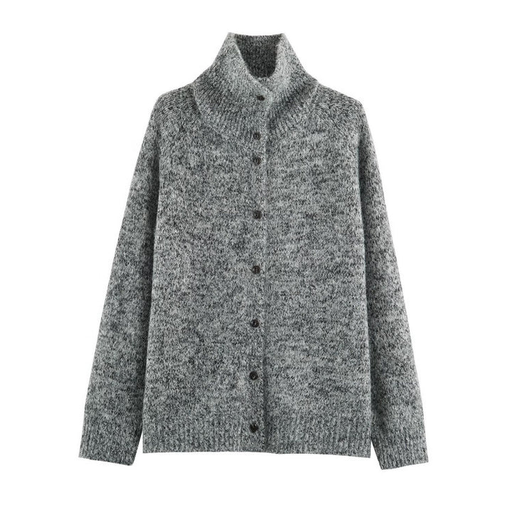 Women's chunky knit cardigan in oversized look with high ribbed collar and button placket Mune Fashion