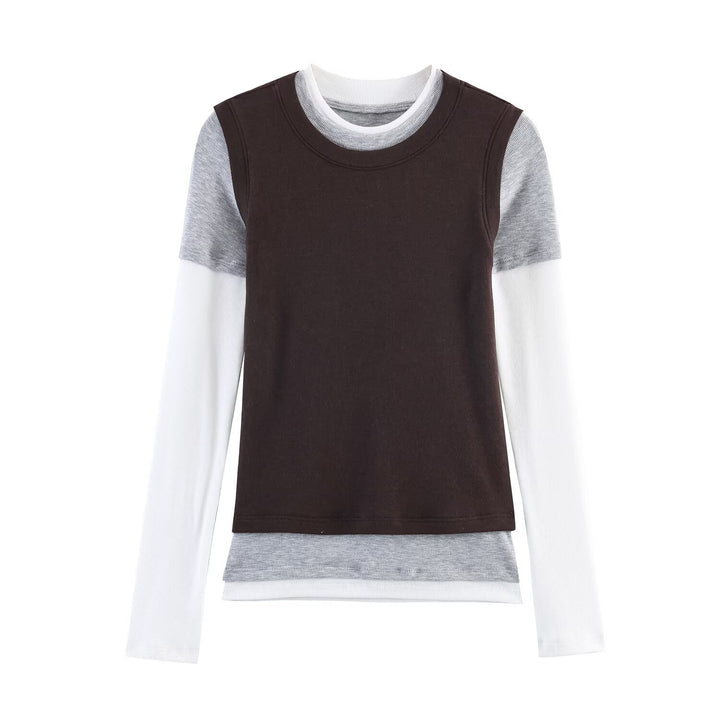 Women's Layered Look Long Sleeve with Integrated Short Sleeve Overlay Mune Fashion