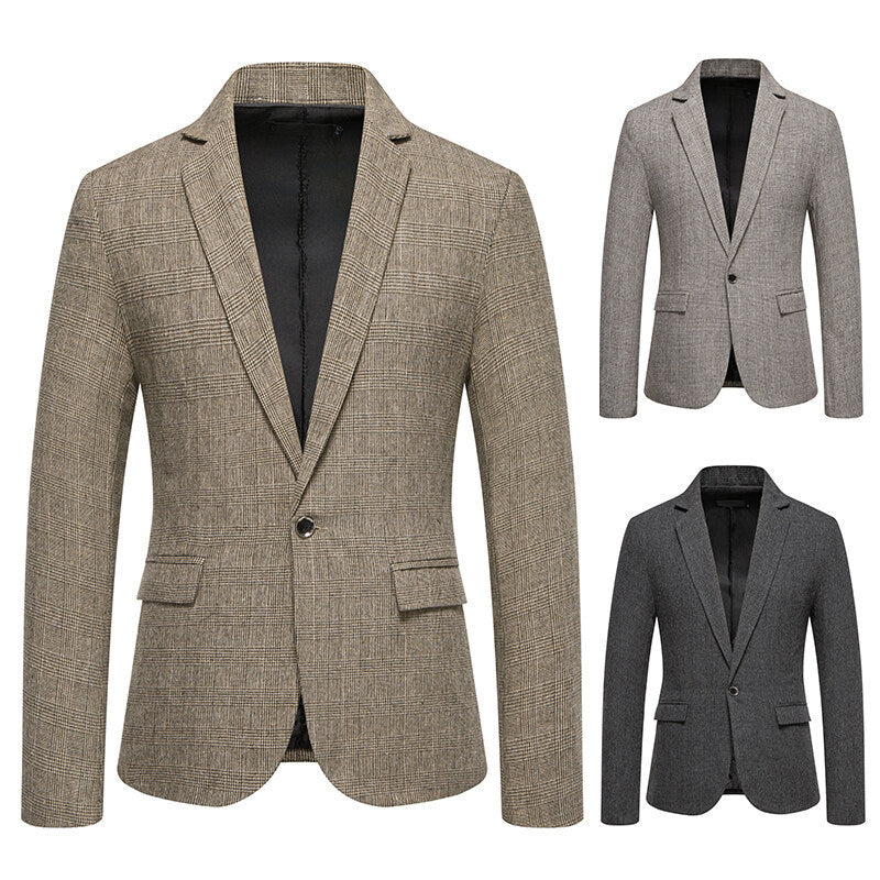 Men's Tailored Glencheck Blazer with One-Button Closure and Flap Pockets Mune Fashion