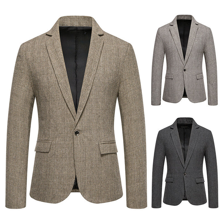 Men's Tailored Glencheck Blazer with One-Button Closure and Flap Pockets Mune Fashion
