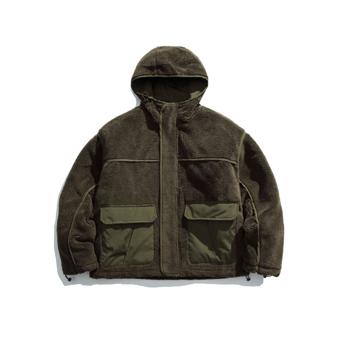 Unisex Insulated Fleece Utility Jacket with Hood and XXL Flap Pockets Mune Fashion