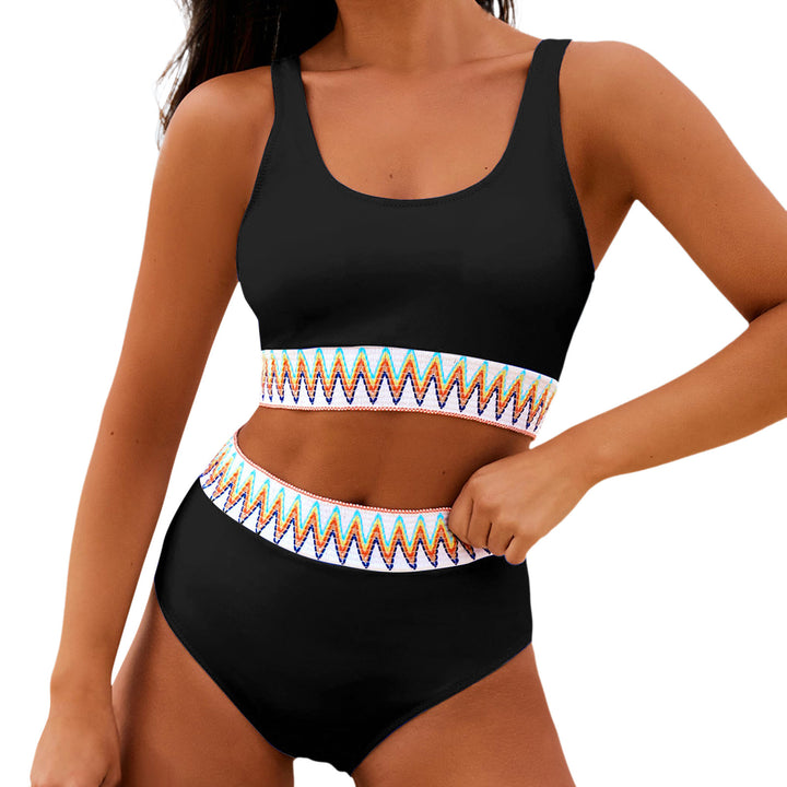 Women's High Waisted Bikini Set with Trendy Striped Band Mune Fashion