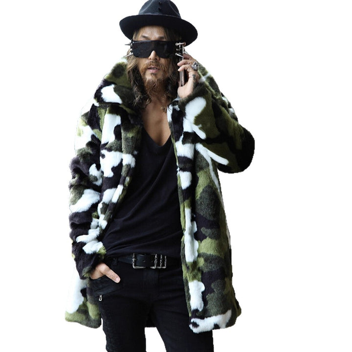 Men's camouflage faux fur coat with long cut and oversized silhouette Mune Fashion