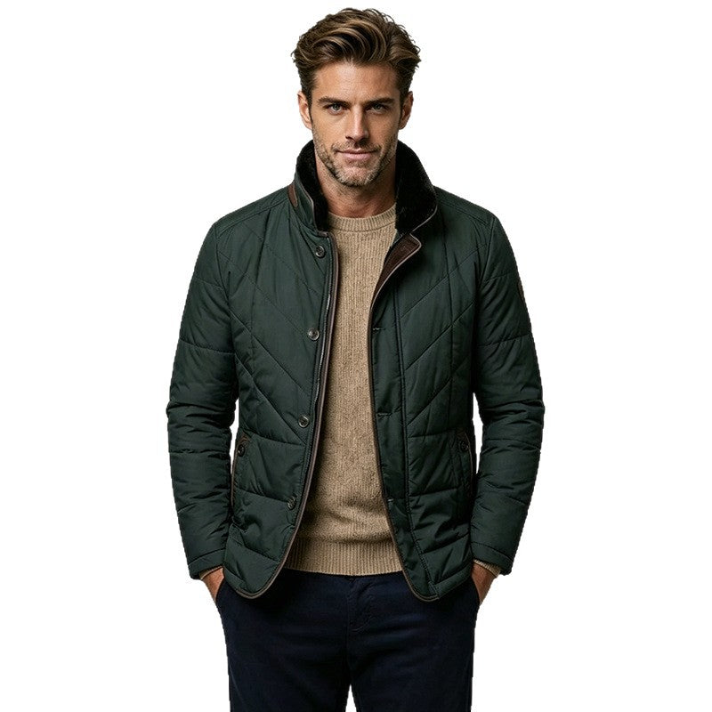 Men's Quilted Down Jacket with Stand Collar and Two-Way Inner Zipper Mune Fashion