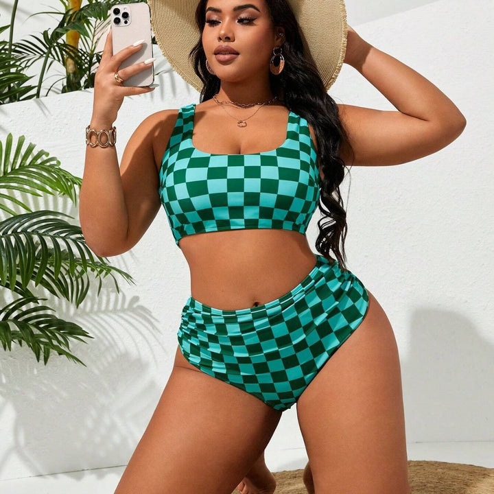 Women’s Bikini Set with Fashionable Check Pattern Mune Fashion