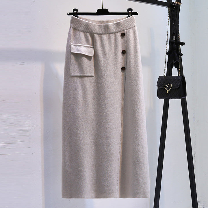 Women's Elegant Knit Skirt with Practical Side Pocket Mune Fashion