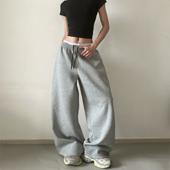 Women's Extra Wide High-Waist Sweatpants made of Cotton Blend with Drawstring Mune Fashion